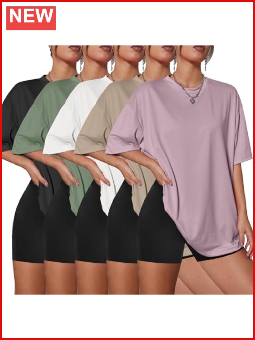 5 Pack Womens Oversized T-Shirts Crew Neck Short Sleeve Workout Summer Tops